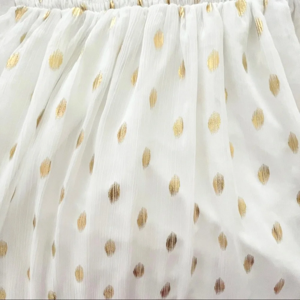 NWOT Lulus Cause to Celebrate White and Gold Dot Ruffled Tiered Midi Dress - Picture 7 of 11